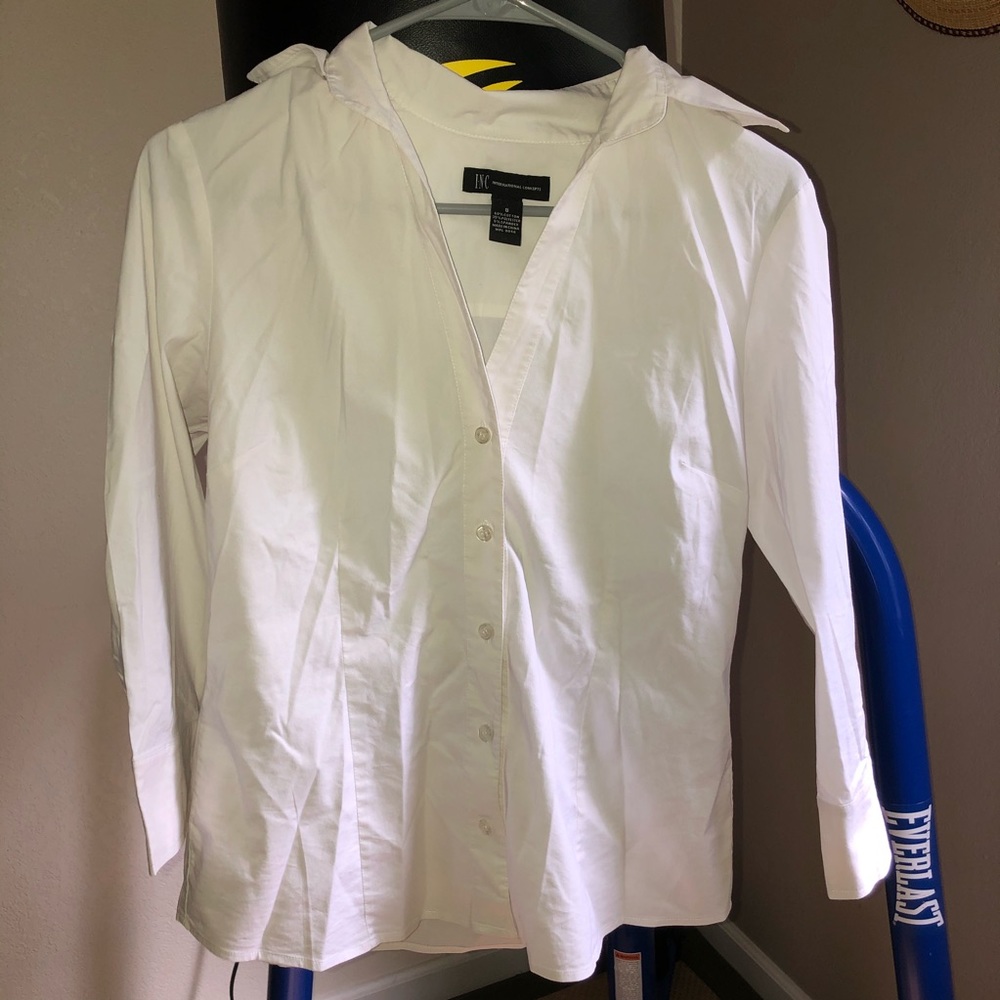 International Concepts White Button Up V Neck